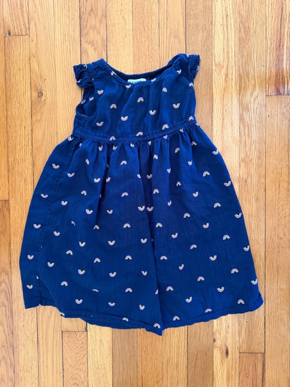 Girls Navy Rainbow Print Summer Dress